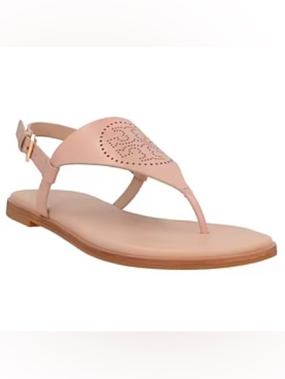 TORY BURCH Capri Perforated TB Logo Leather Thong Sandal Goan Sand Pink, Sz 6.5
